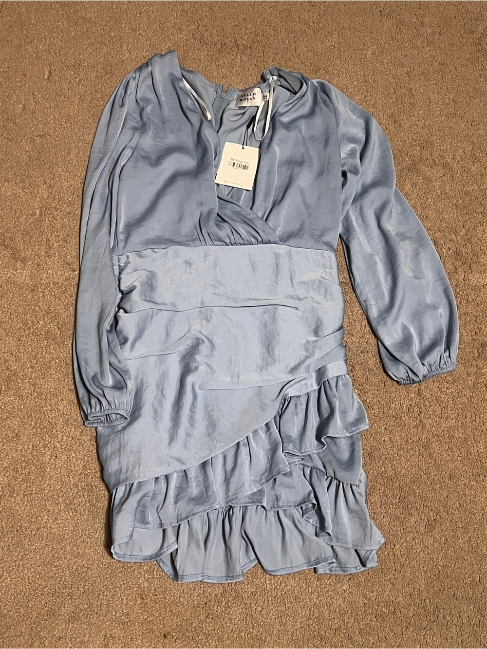 Hello Molly Blue Ruched Ruffle Mini Dress Size L US 8 NWT